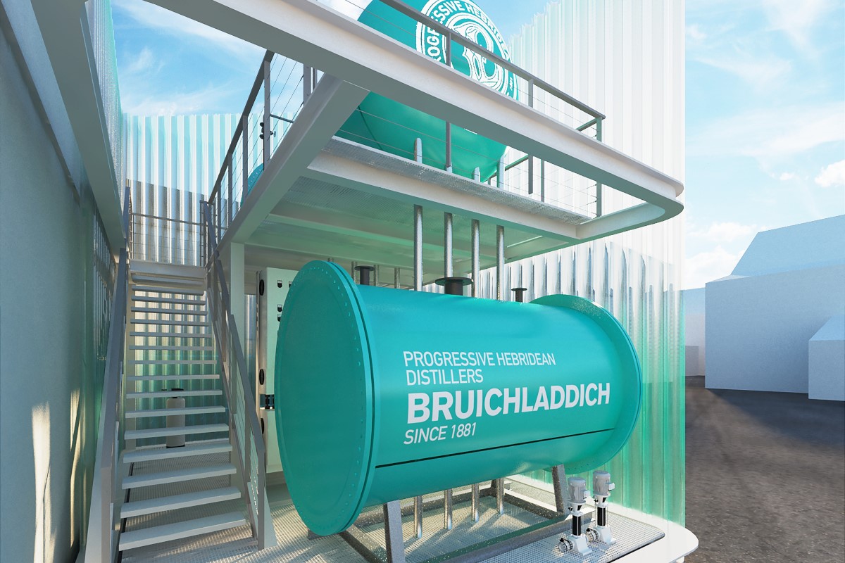 (A tank at Bruichladdich distillery) Bruichladdich's upcoming green hydrogen boiler will pave the way for zero emission production