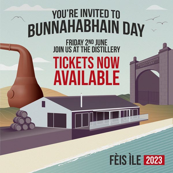 A poster for 'Bunnahabhain Day', an event at the Feis Ile festival