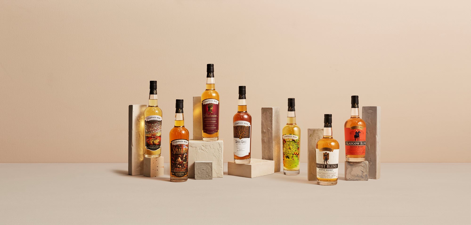 (The Compass Box core range) Headed by grain whisky Hedonism, Compass Box is proving blends can match up with the best of the single malts