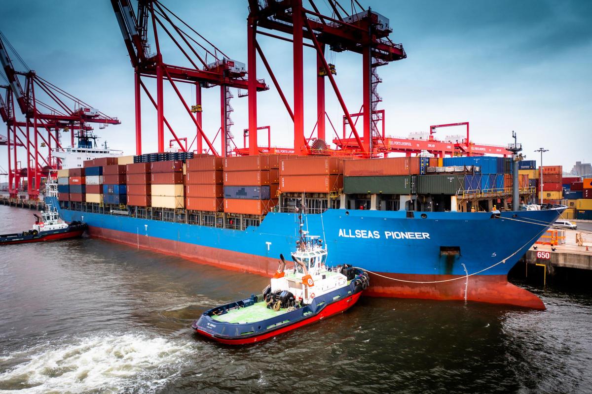 (A freighter in a UK port) KC Shipping's new direct container route will save huge time and energy on exports to China