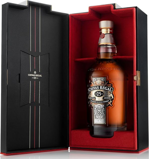 (Chivas 25 year-old, in a velvet-lined case) Scotch sales are dropping, but the increase in value per bottle shows premiumisation is propping up the ship