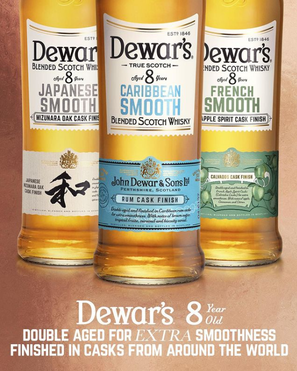 (The range of Dewar's 8yo whiskies) Dewar's is using cask finishes to fight against the stigma of blended whisky