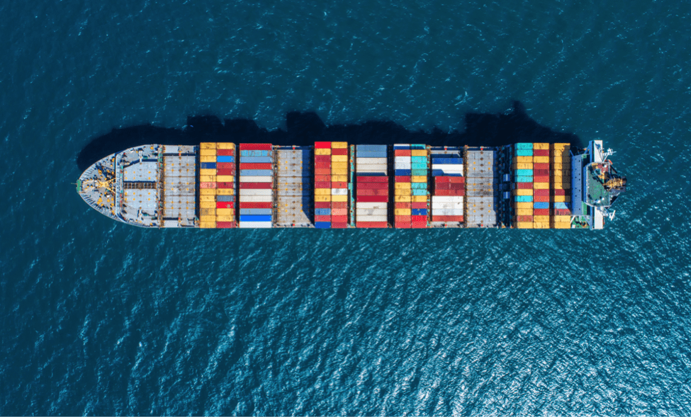 (A shipping freighter in the ocean) For brands who send their whisky overseas, the weak pound could lead to increased margins