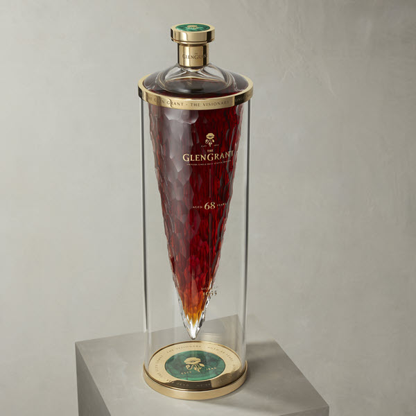 (Glen Grant - The Visionary: a 68 year-old Scotch whisky in an ornate cone-shaped bottle) Made for a charitable cause, the Glen Grant Visionary shows that even in tight times, there will always be buyers at the ultra-high end