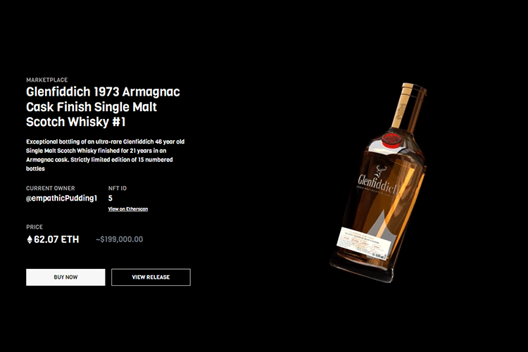 (Glenfiddich's NFT-protected 1973 Armagnac Cask release) Glenfiddich are among many leading brands to dip their toe into the NFT waters