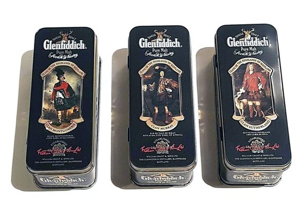 (A selection of the original Glenfiddich Pure Malt in their tins) Glenfiddich's move helped turn Scotch whisky into a luxury product, but it may be time to step away from secondary packaging