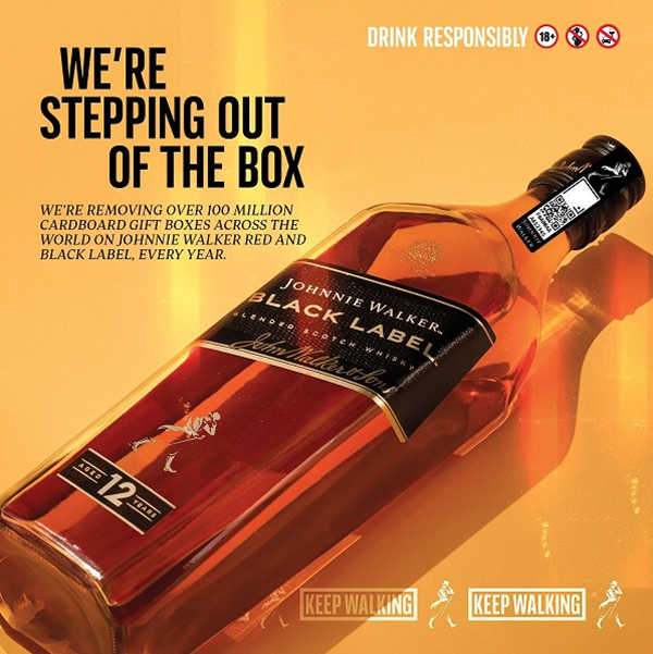 (A Johnnie Walker ad about removing packaging from its Red and Black Label bottlings) Removing packaging from the world's most popular Scotch whisky is a bold step, but an encouraging one