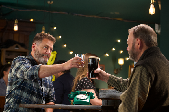 Nick Offerman, aka Ron Swanson, promoting Lagavulin's new Guinness-cask finished edition with his dad for Father's Day