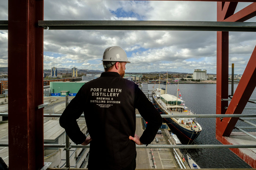 (A view from Port of Leith distillery) The distillery is tucked in the midst of Leith's harbourside development