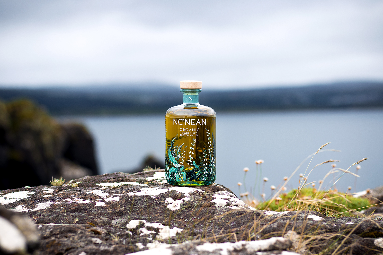 (A bottle of Nc'nean organic Scotch whisky) Besides its use of organic barley, Nc'nean uses bottles made of 100% recycled material