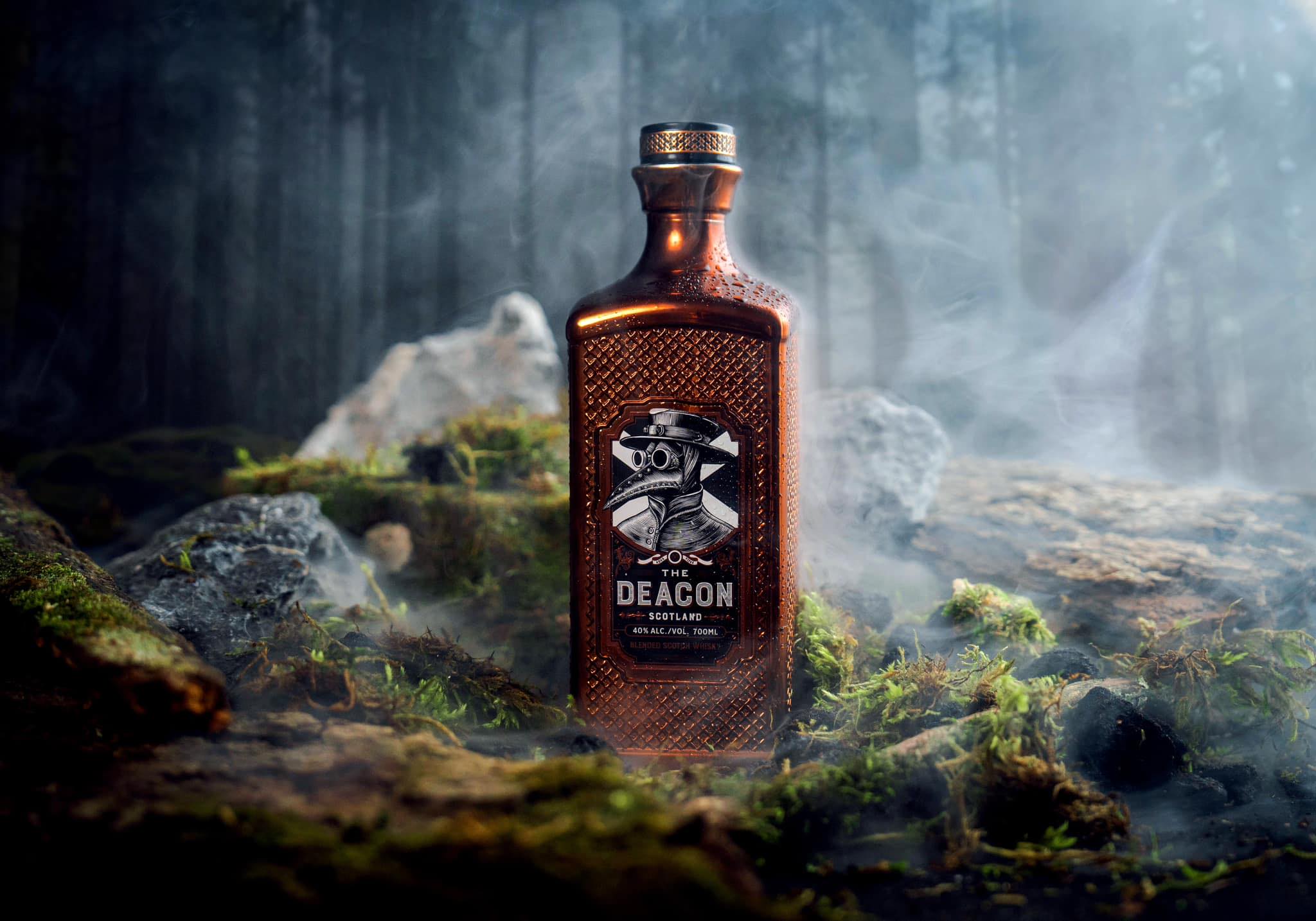 (The Deacon, against a backdrop of a waterfall) Despite the Deacon's unconventional packaging and marketing, fans of Johnnie Walker might see the resemblance