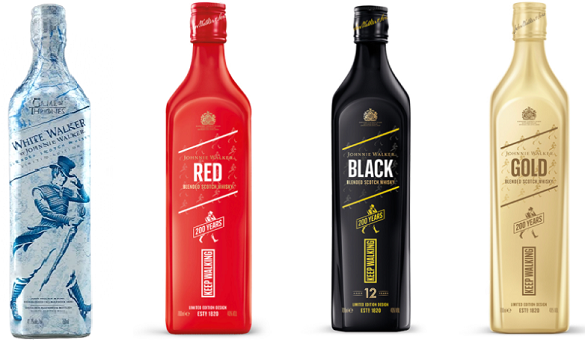 'A fashion-inspired, limited edition design': Johnnie Walker's 200th anniversary styling for red, black and gold, next to last year's White Walker