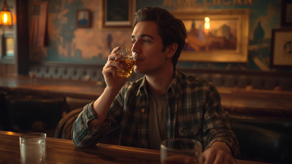 A man drinking Scotch at the bar