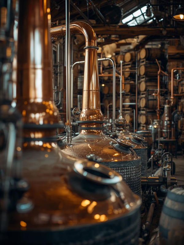 Copper stills distilling whisky Copper stills distilling whisky