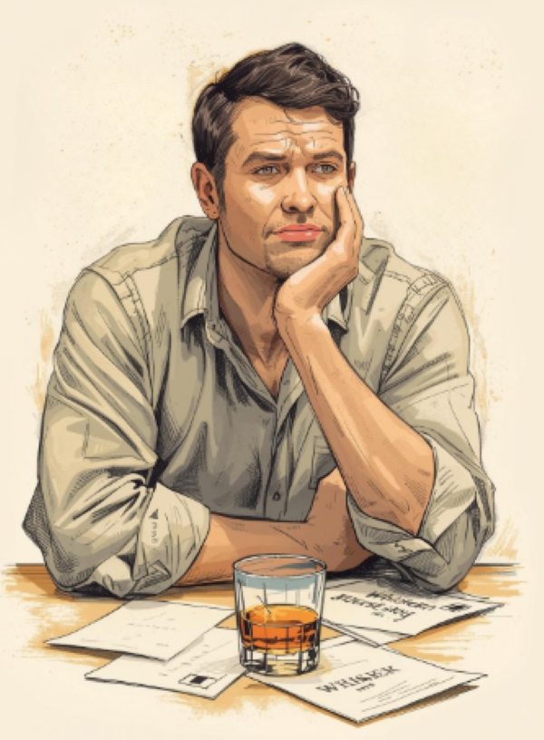 Man sitting with a whisky on the table Man sitting with a whisky on the table