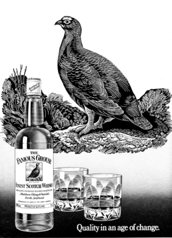 black and white Famous Grouse advert