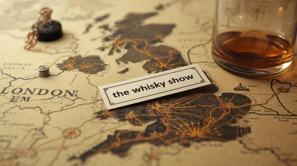 Vintage map of London with the Whisky Show marked on it